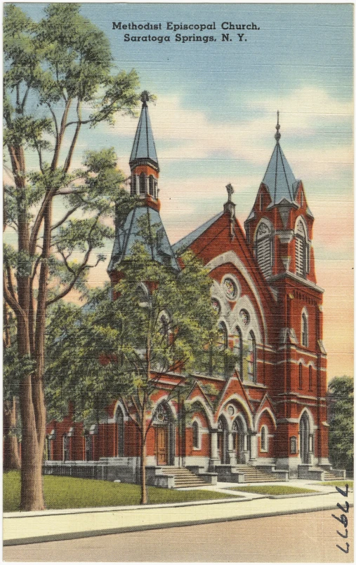 a vintage postcard depicting the cathedral in downtown