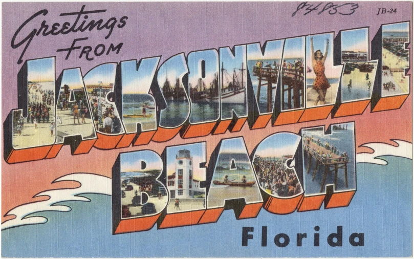 vintage postcard of greeting from florida featuring images of the ocean and city