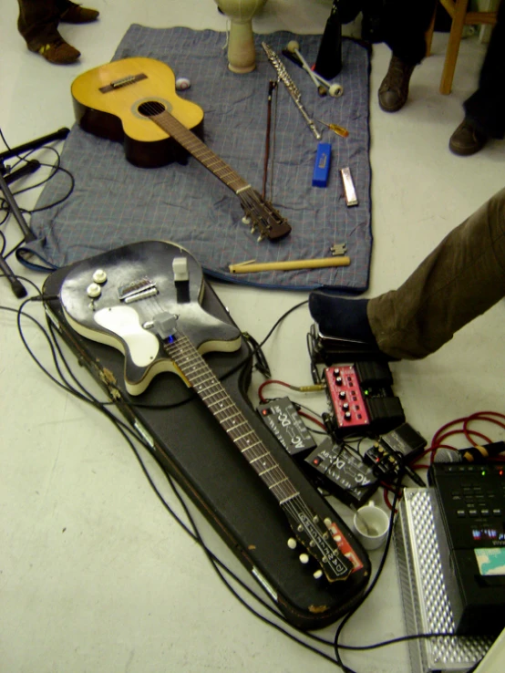 several instruments are laid out on a table