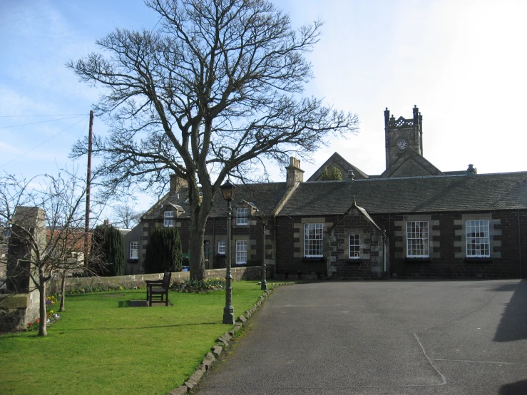 an outside view of a large brick building