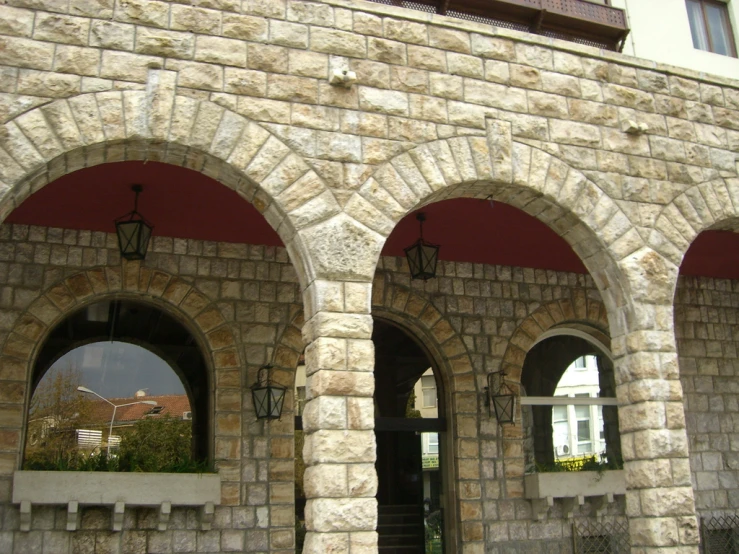 two archways with benches on each side