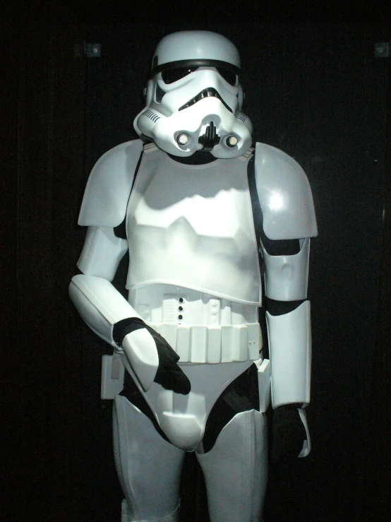 a storm trooper star wars helmet is on display