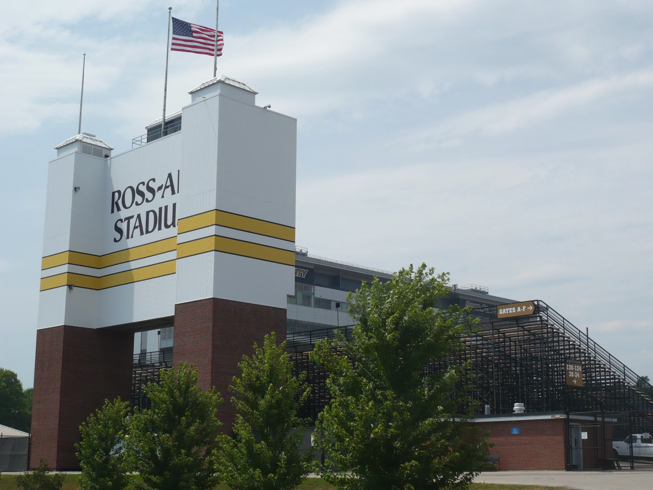 a building with an american flag on top of it