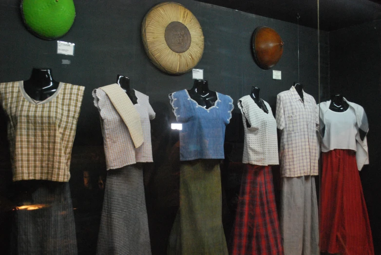 a display with clothing on mannequins in a store