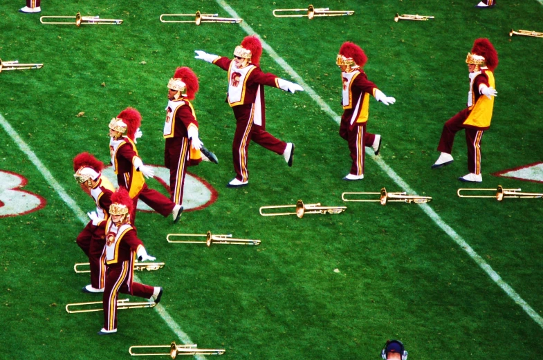 the marching band is practicing before the game