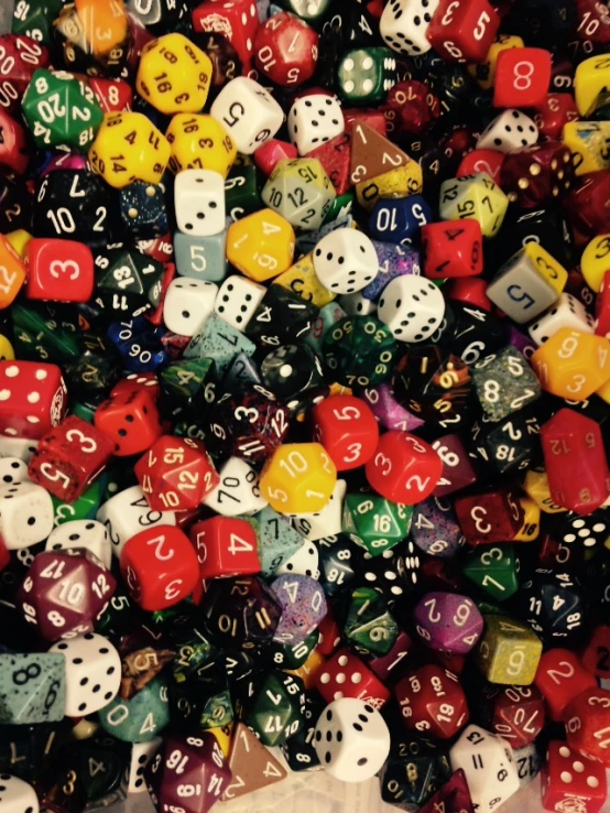 a bunch of dices that are laying around