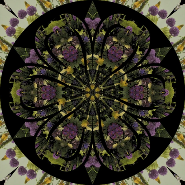 a kalei print of purple and green flowers