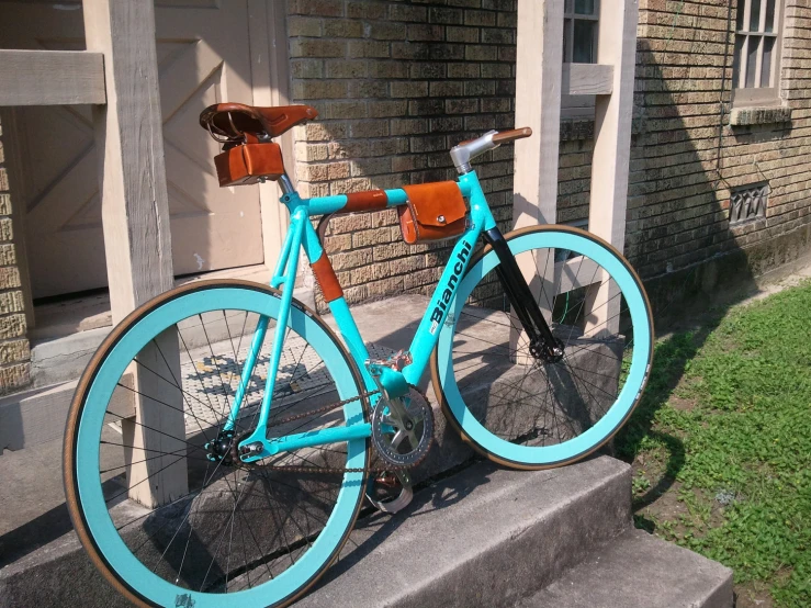 a bike that is sitting on a porch