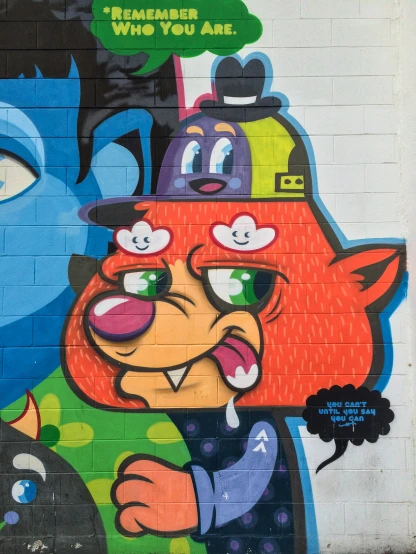a painted mural on a wall of cartoon characters