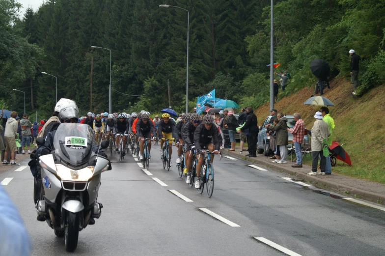 people stand in a long line on the side of the road