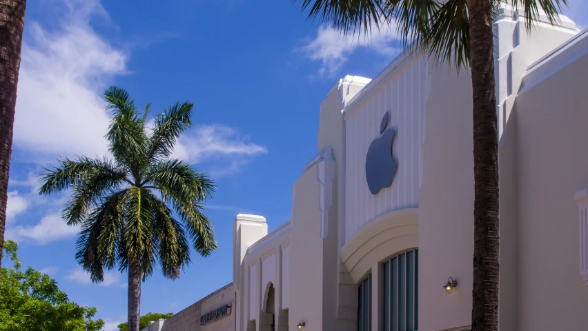 apple store with palm trees and clear sky