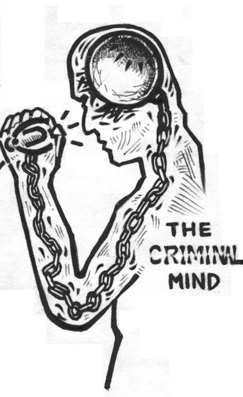 the image shows a drawing of a man with chain link