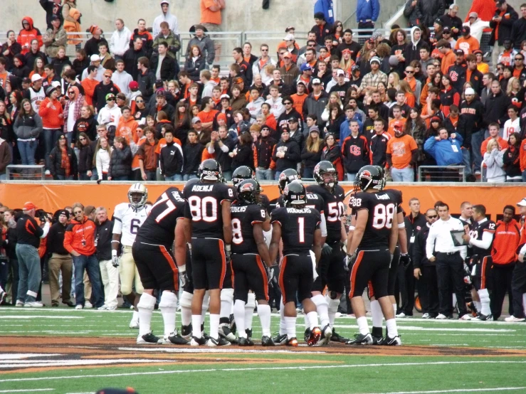 a team in a huddle on the field