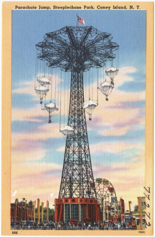 an amut park card with the sky in the background