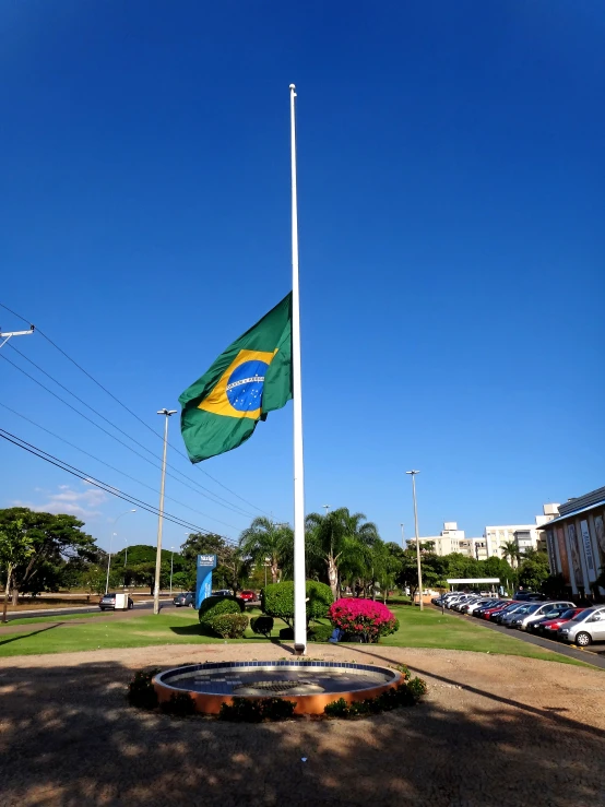 a flag is on display in the middle of the ground