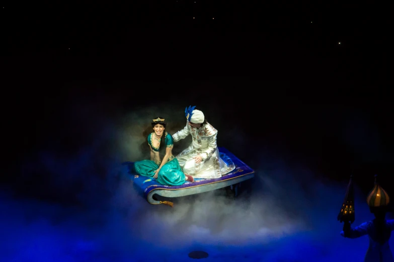 two people on a boat float on top of a body of water