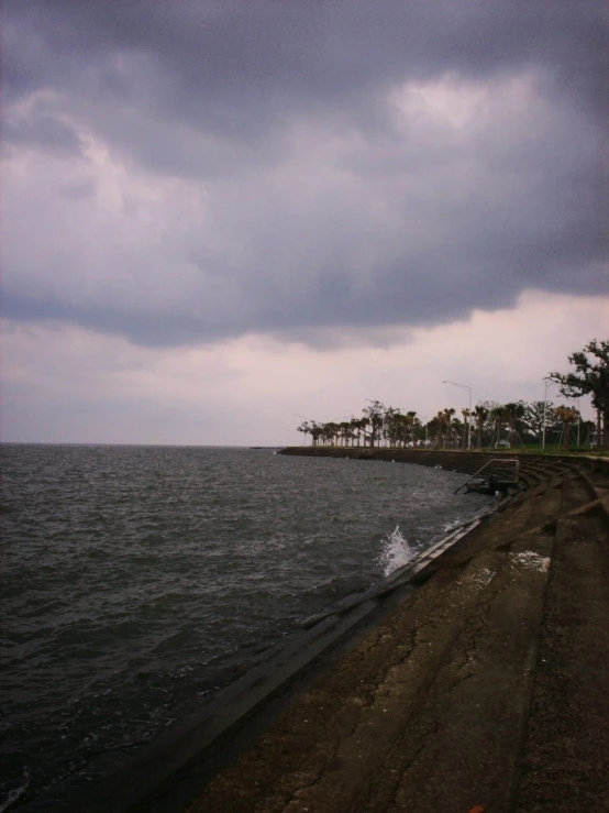 a long line of piers with trees in the background