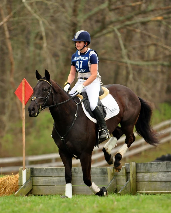 a person riding a horse and jumping it over some dirt