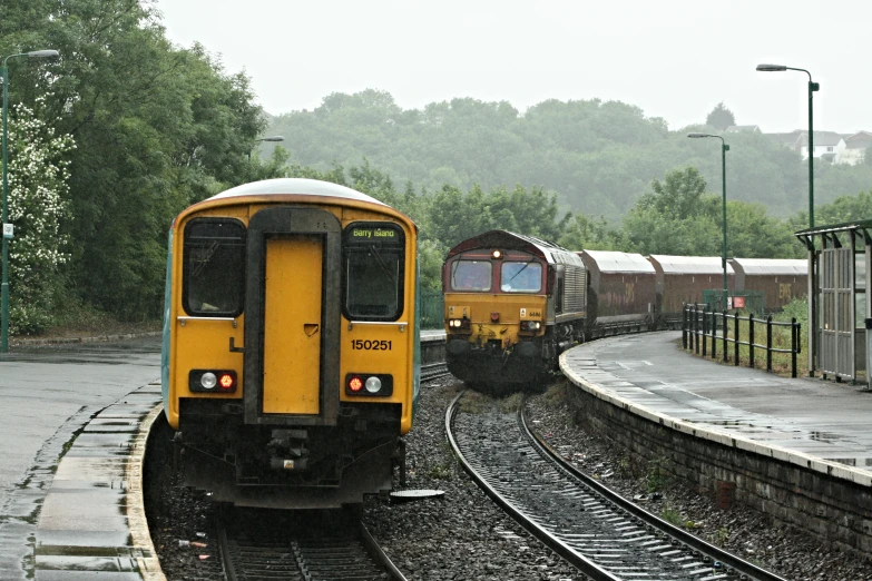 two trains passing each other on the tracks