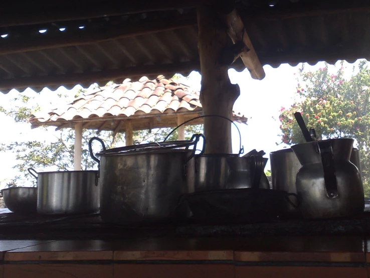 pots and pans are placed on the roof