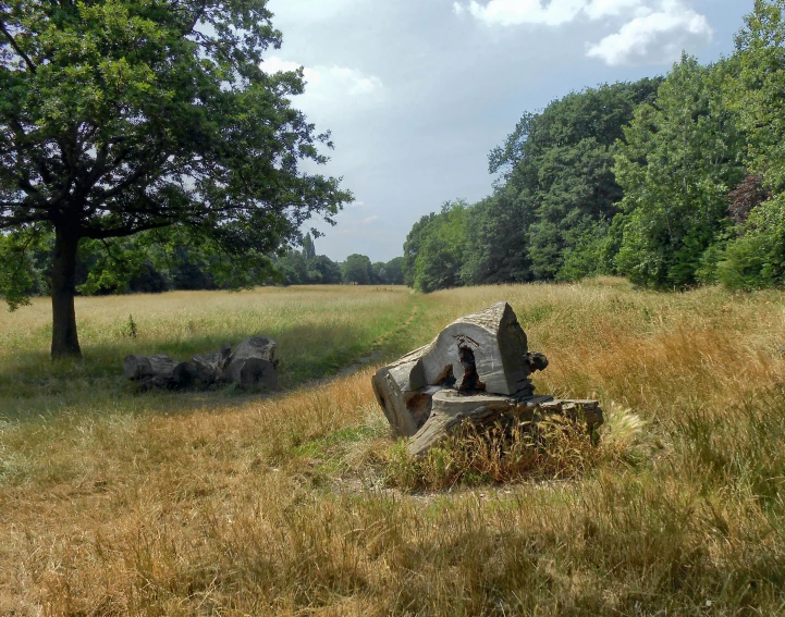 two large rocks that have been placed together in a field