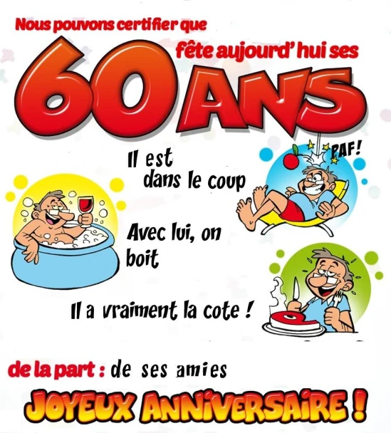 an advertit with cartoon characters and phrases for a 60th anniversary
