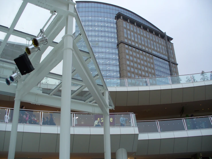 a view of the atrium of a building from below