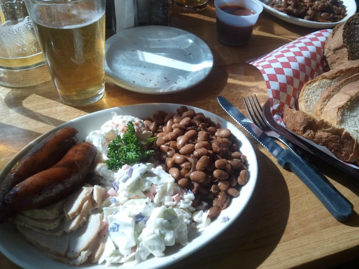 food on a plate on a wooden table