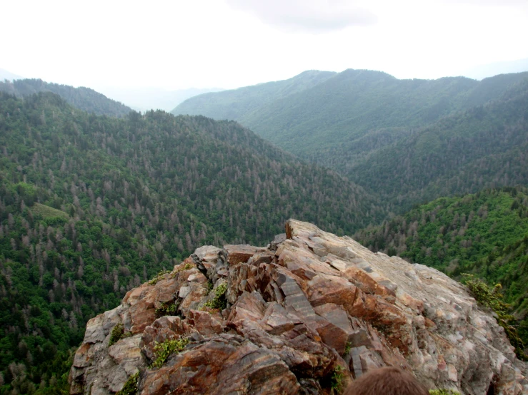 view of a scenic area, looking down into mountains