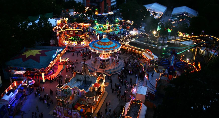 an aerial view of a carousel at night