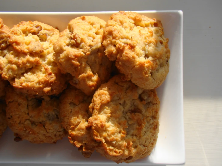 a white plate filled with cookies on a table