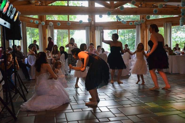 a couple of women dancing on a dance floor