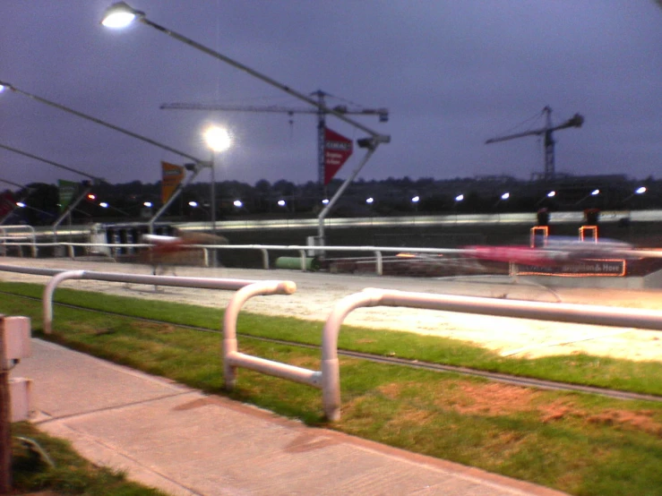 night time riding at a track with track lights