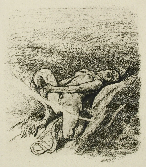 this black and white drawing shows a man grabbing another man's head