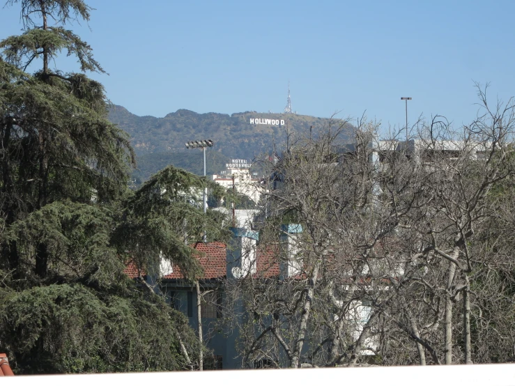 city buildings seen from the ground with mountains in the background