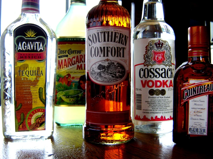 many different types of beverages on a table