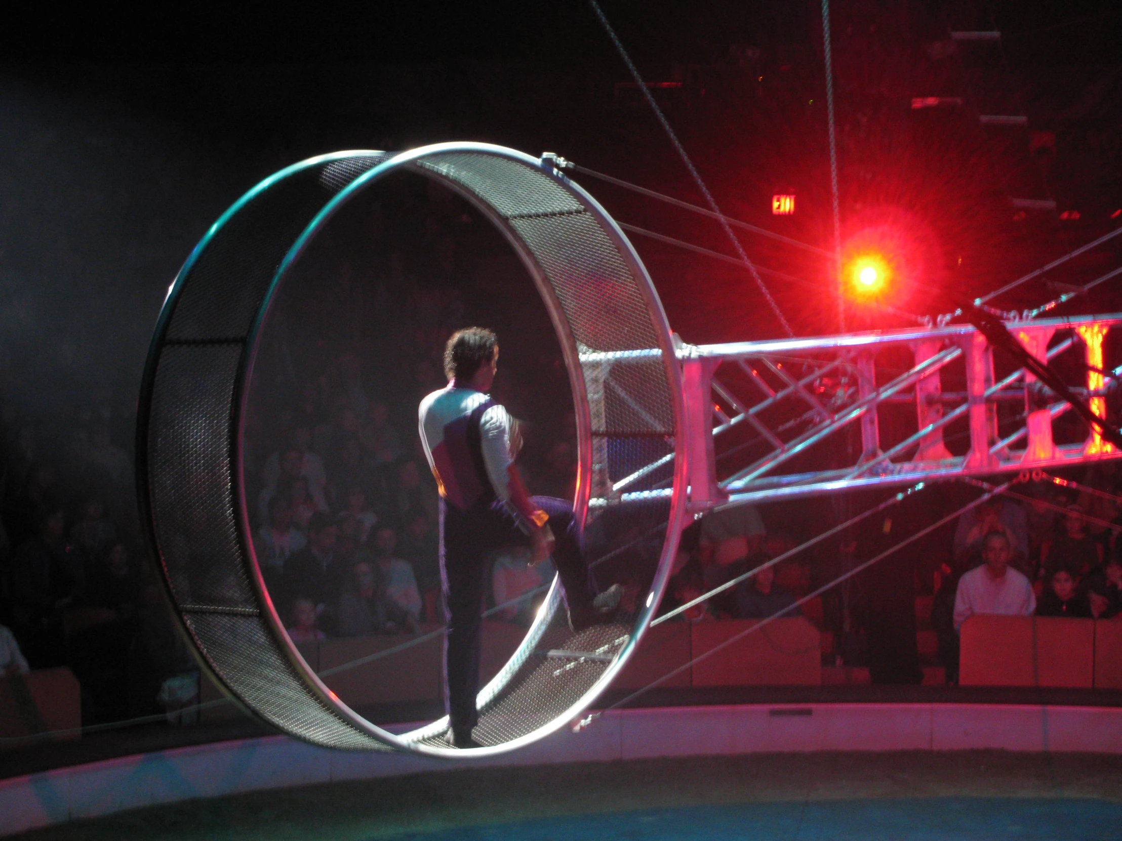 a man on a hamster wheel at a circus