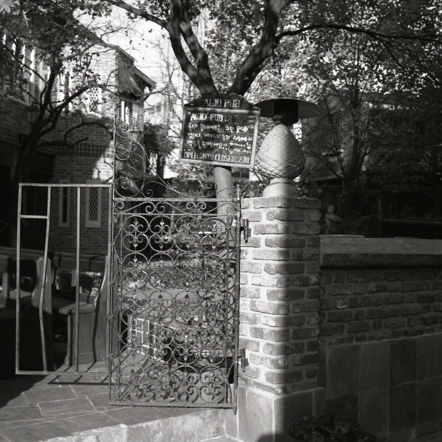 black and white image of an iron gate