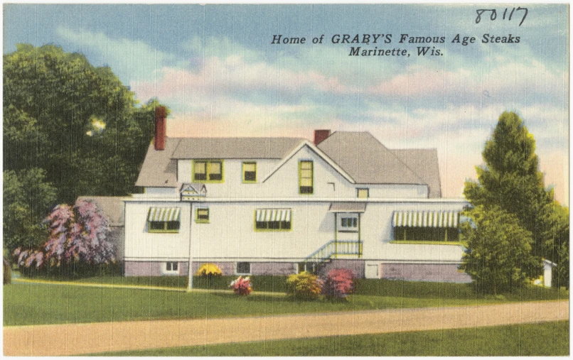 a vintage postcard shows the house in gray's farms