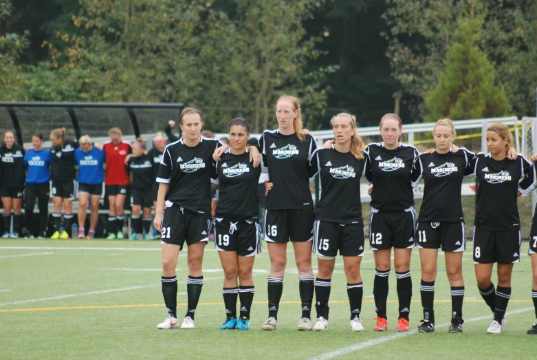 there are many women playing soccer on the field