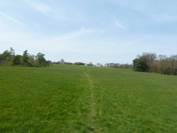 a grassy field filled with a path to the sky