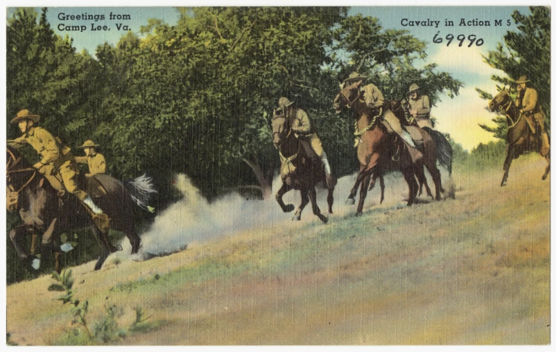 a postcard from the 1800s depicting two men riding horses