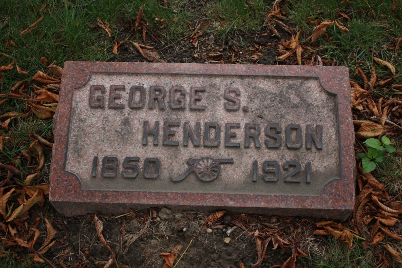 a small plaque on a patch of grass near leaves