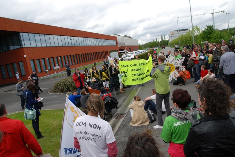 a group of people gathered outside a building