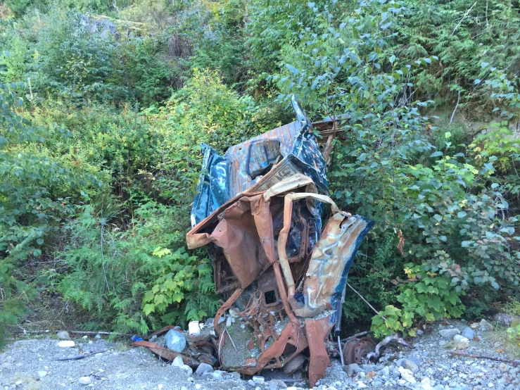 an old truck that is sitting in the woods