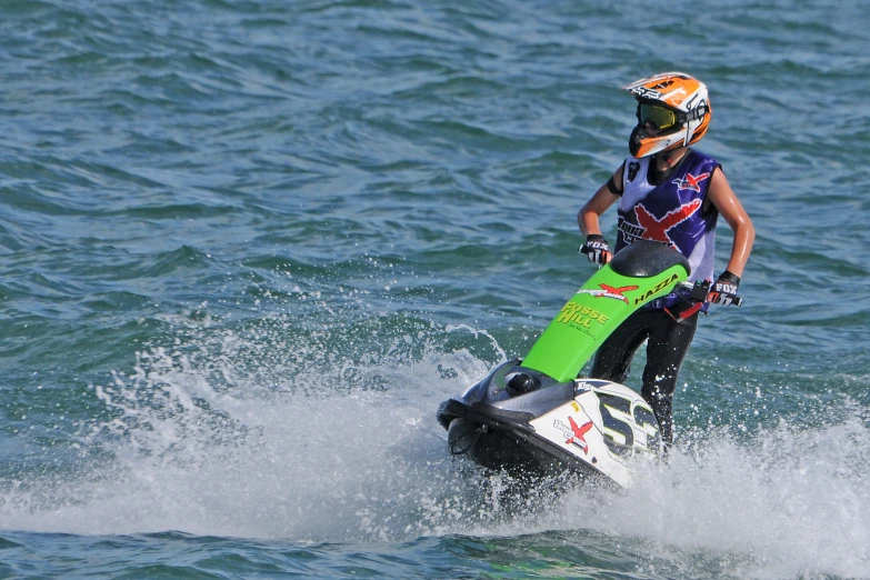 a man is riding a jet ski on the ocean