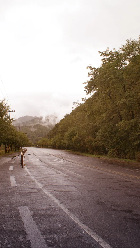 a road that is surrounded by trees in a rural setting