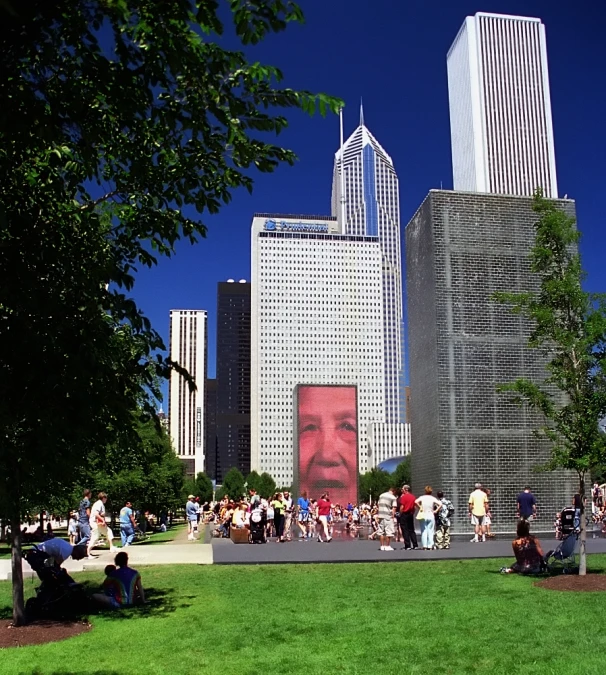 people are on grass with a huge portrait of martin luther king