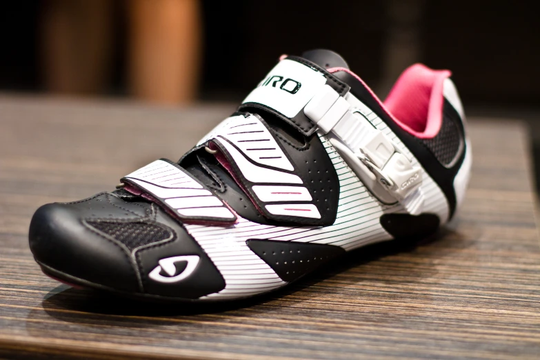 a pair of women's bicycle shoes is seen