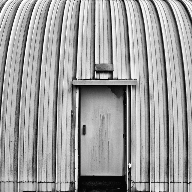 black and white po of the entrance to a large building